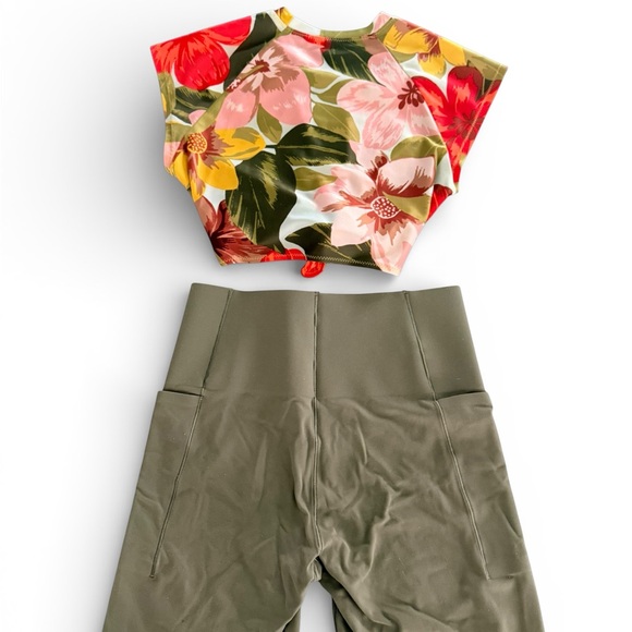 Aerie Floral Swim Top with Knot Detail and Aerie Biker Shorts - Picture 2 of 4